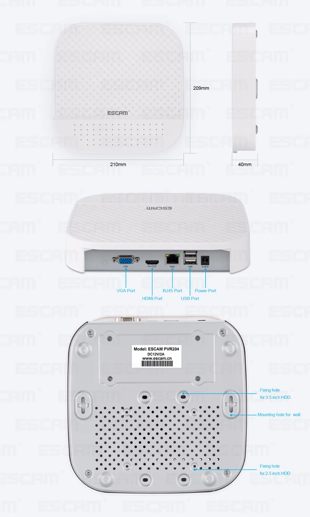 ESCAM PVR204 1080 P 4 2CH ONVIF NVR с 2ch облако канала от asmile