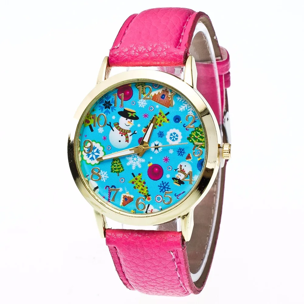 

Women wristwatch Fashion Christmas DIY Elderly charming Pattern Leather Band Analog Quartz Vogue Watches 40p women special watch