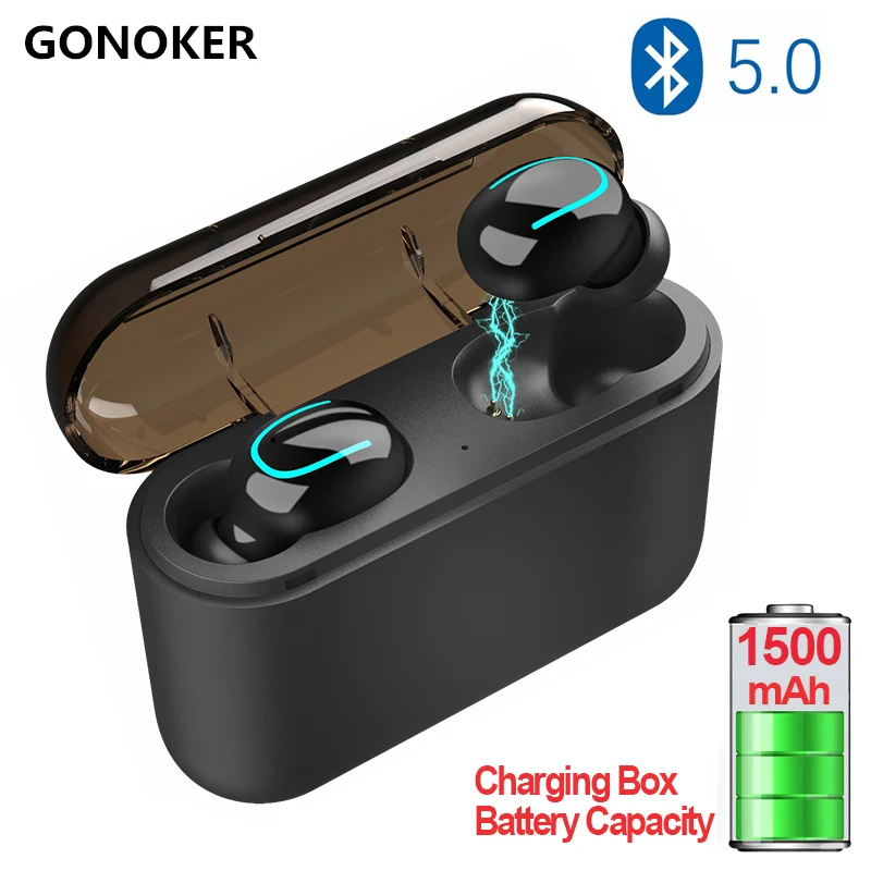 GONOKER Sport Bluetooth Headset Blutooth 5.0 HIF Sound Earphone TWS Wireless Headphone With 1500mAh Battery Handsfree Earbuds |