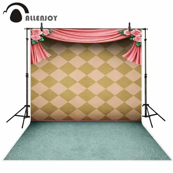 

Allenjoy new arrivals photography background vintage green Lattice flower curtains green floor part backdrop camera fotografica