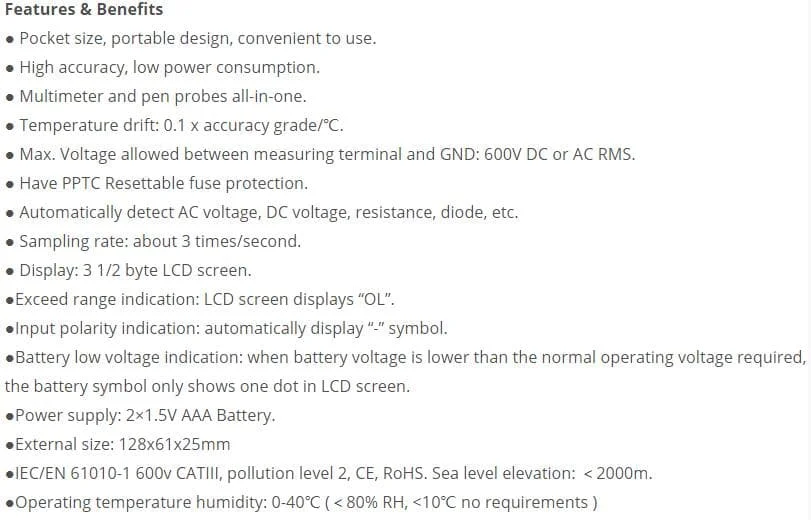 digital multimeter parameters