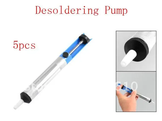 

5pcs Blue Silver Tone Shell Desoldering Pump Solder Sucker Removal Irons Tool
