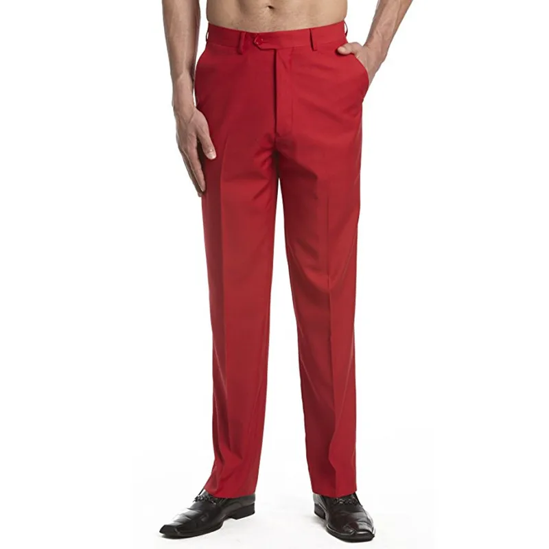 New Arrival Custom Made Men's Dress Pants Trousers Flat Front Slacks Solid RED Color Men Suit Pants