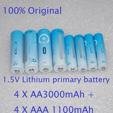 4 шт 1,5 V AA литиевая батарея 3000mah LR6 AM3 2A LiFeS2 cell+ 4 шт AAA 1100 сухой аккумулятор мАч для камеры игрушки электробритва