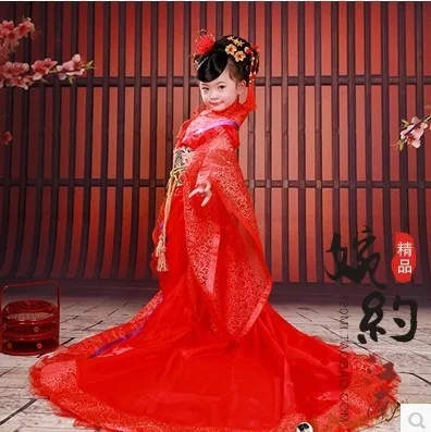 Китайский красный костюм для детей китайская принцесса костюм маленькой принцессы красный Тан Фэн для маленьких девочек