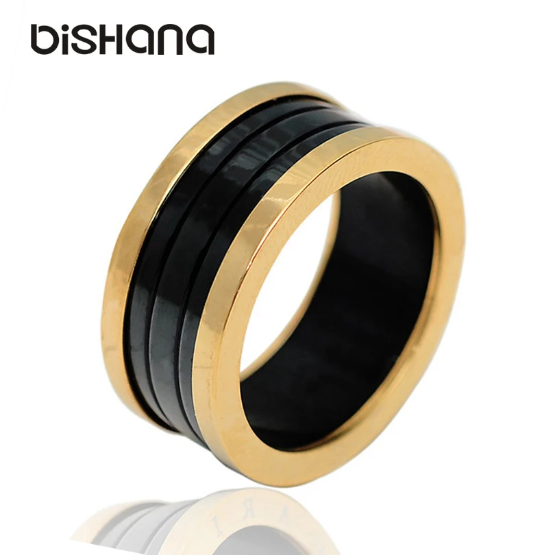 

New Fashion Men Rings 10MM Titanium Band Wedding Black Stainless Steel Solid Ring For Men And Women Party (KA0174)