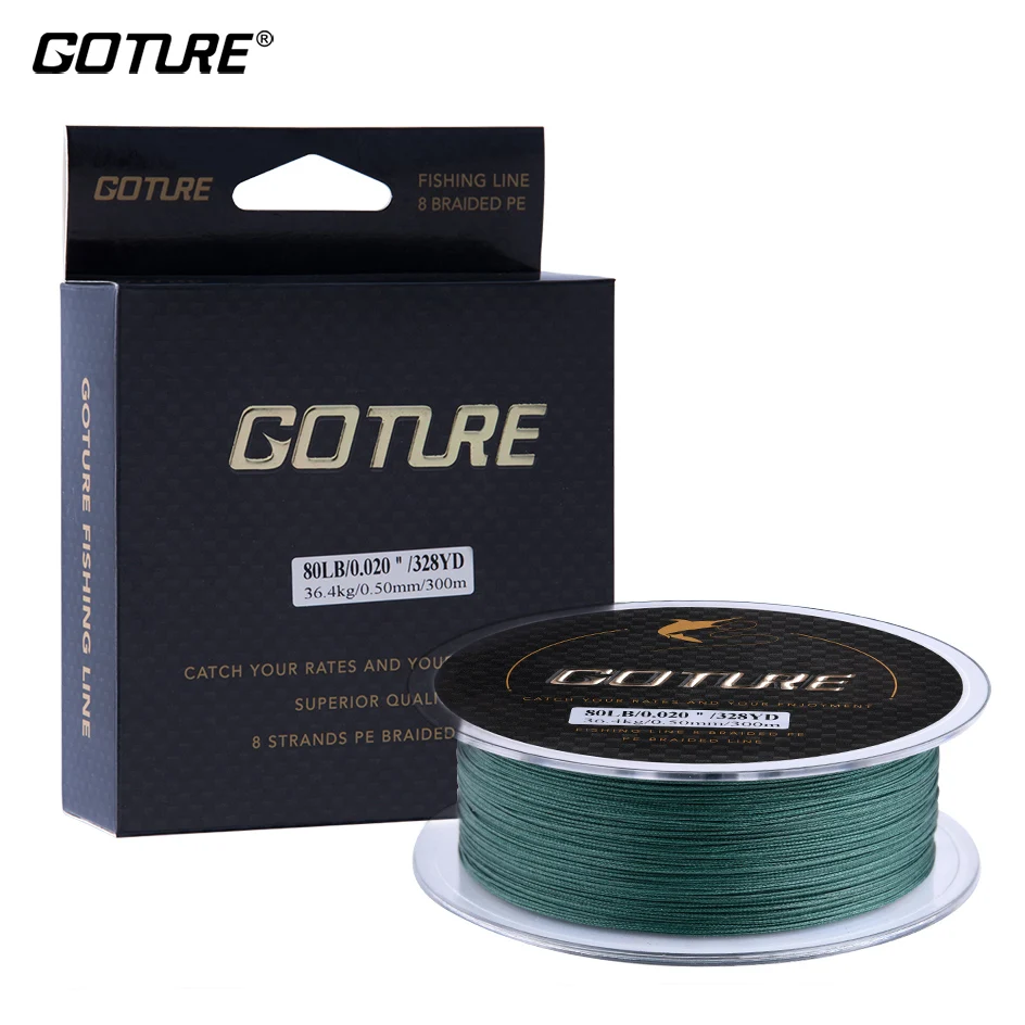 

Goture 328YDS/300M 8 Strands Fishing Line Super Strong PE Braided Wire Multifilament Line Cord 20-80LB For Carp Fishing