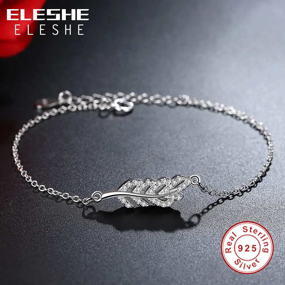 ELESHE Fashion Vintage Leaf Link Chain Charm Bracelet Bangle for Women 925 Sterling Silver Bracelets Femme Wedding Jewelry Gift