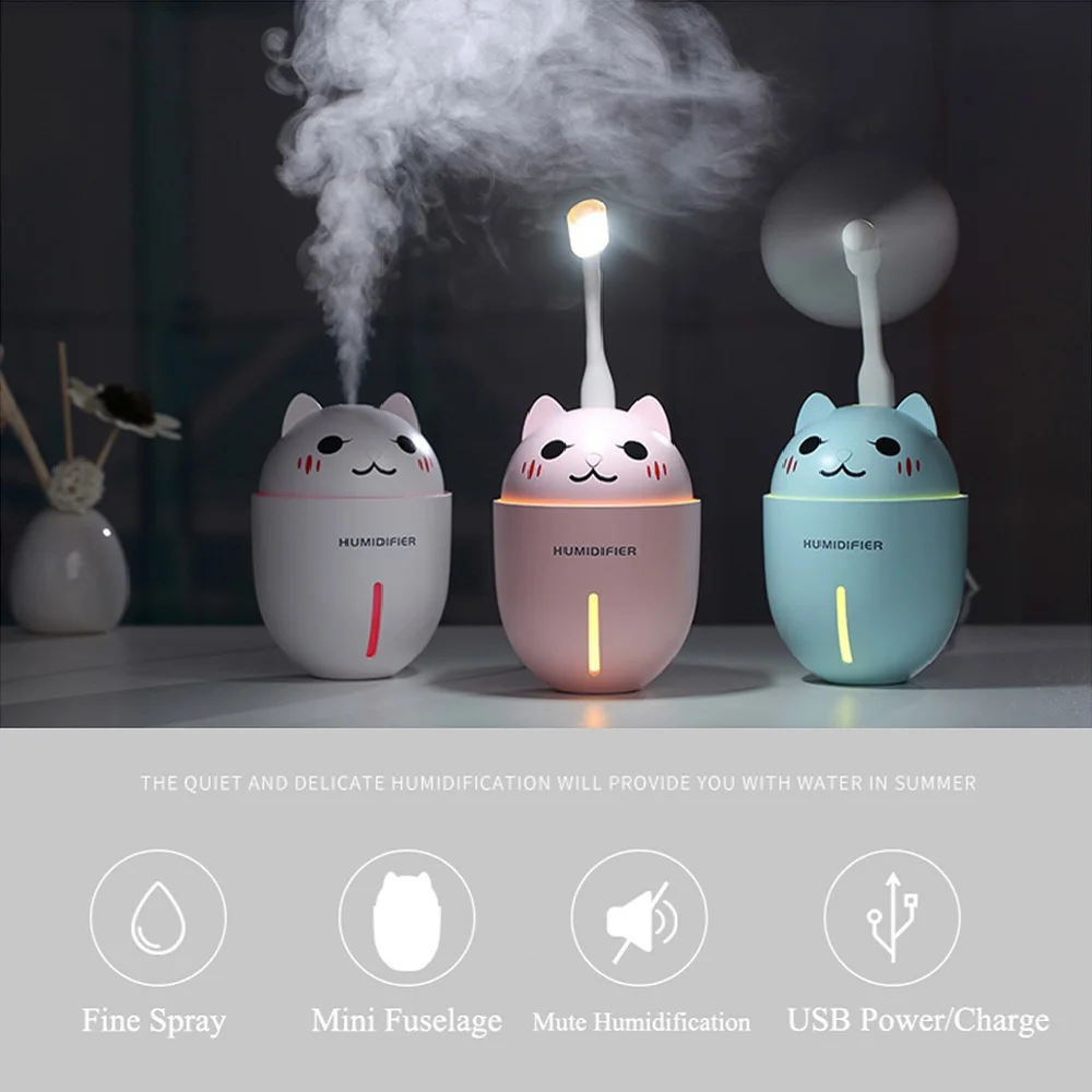 

Mini Air Ultrasonic Humidifier Night light USB Fan Lamp 3 in 1 Essential Oil Mist Maker LED Lamps Bedroom Decoration Kid Gift