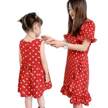 2PCS New Red Polka Dots Summer Mother Daughter Sashes Dresses Family Matching Clothes Boho Dress Gifts for Girls Mommy Vestidos 2PCS New Red Polka Dots Summer Mother Daughter Sashes Dresses Family Matching Clothes Boho Dress Gifts for Girls Mommy Vestidos