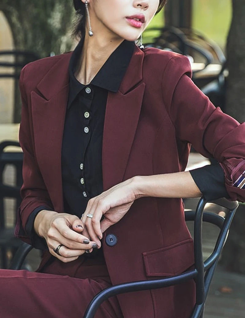 BGTEEVER, офисный женский брючный костюм, блейзер с карманами на одной пуговице и брюки-карандаш, деловой Женский комплект из 2 предметов, осень