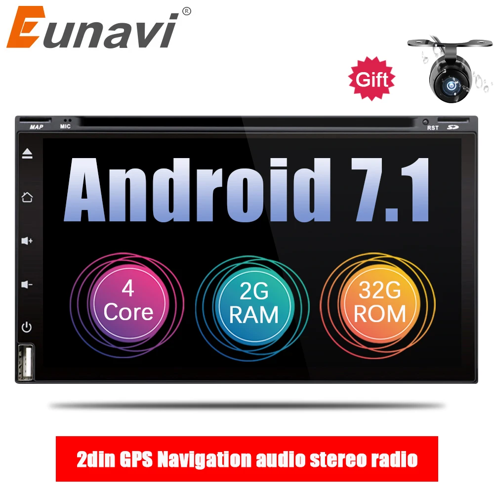 

Eunavi 2 din 6.95'' android 7.1 8.1 car dvd player universal 2din GPS Navigation audio stereo radio with WIFI+bluetooth+camera