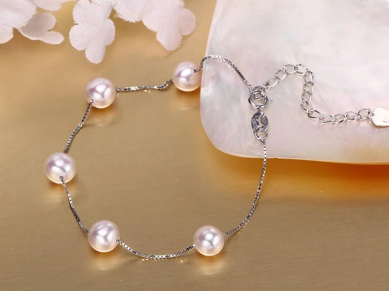 Sinya 925 sterling silver Bracelet Anklet with natural pearls for women girls Mom main length 16cm-19cm optional best Promotion (14)