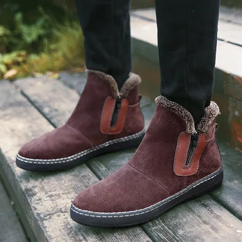 

winter boots men 2020 fashion warm fur lined zipper flat heel snow boots keep warm cotton shoes men zapatos de hombre 38-44