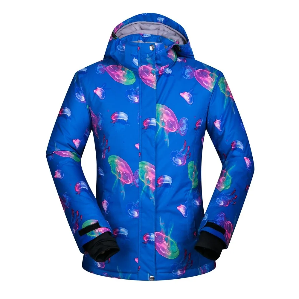 Брендовая лыжная куртка для женщин с принтом медузы, лыжное пальто для женщин, утепленная хлопковая подкладка, русская зимняя куртка для сноуборда для женщин