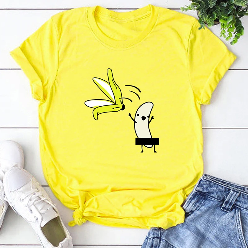 Anself Повседневная хлопковая футболка женская с мультяшным принтом, с коротким рукавом, летняя футболка с круглым вырезом, забавная Милая футболка большого размера, Femme - Цвет: Цвет: желтый