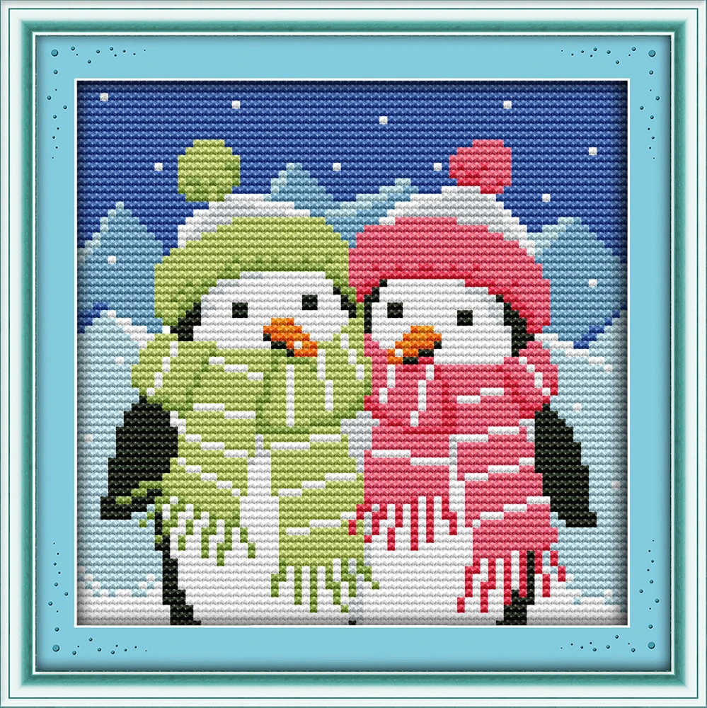A couple of penguins cross stitch kit aida 14ct 11ct count printed