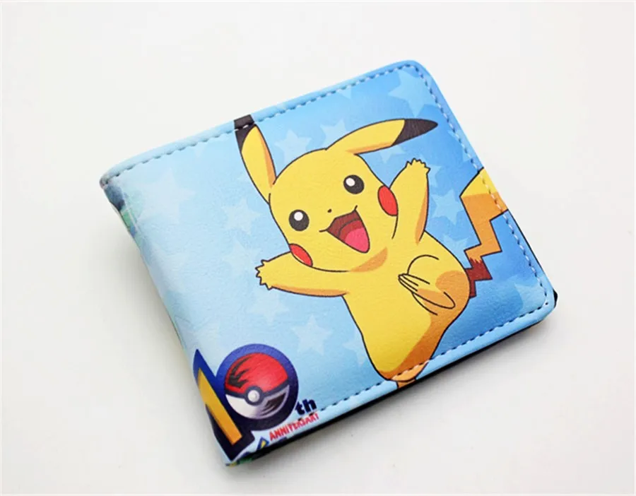 Короткий кошелек из искусственной кожи Pokemon Pikachu, двойной держатель для карт с фото, кошелек из кожи для мальчиков и девочек, мужские кошельки на кнопке с 3D-принтом