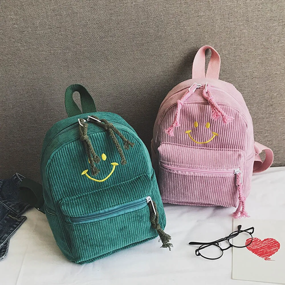 Харадзюку, короткий сетчатый рюкзак, яркие цвета, женский, для путешествий, лента, улыбка, рюкзак для студентов, тканевая, двойная сумка через плечо, Mochila