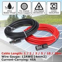 KINCO 1 Pair Solar Panel Extension Cable Copper Wire Black and Red with MC4 Connector Solar PV Cable 4mm 12 AWG