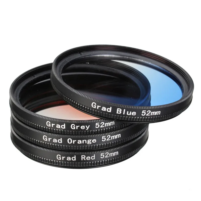 

4pcs/lot 52mm Graduated Color Lens Filter Kit For Nikon D5100 D3200 D3100 18-55 200-400 for Canon DSLR lens Orange Blue Red Grey