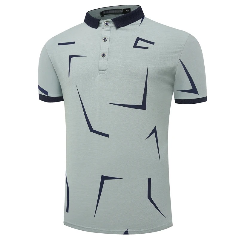  Men polo top summer print short-sleeved polo shirt cotton slim geometric pattern classic business c