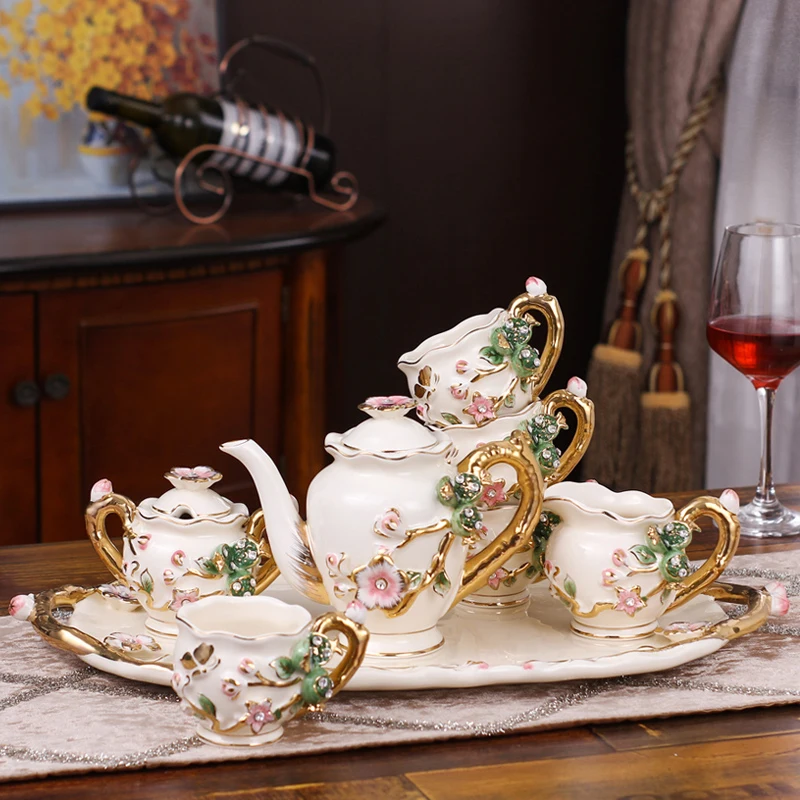 Высокое качество, европейский чайный чайник, набор, домашняя посуда для напитков, чашка с поддоном, керамическая кофейная чашка, роскошный свадебный подарок для друзей