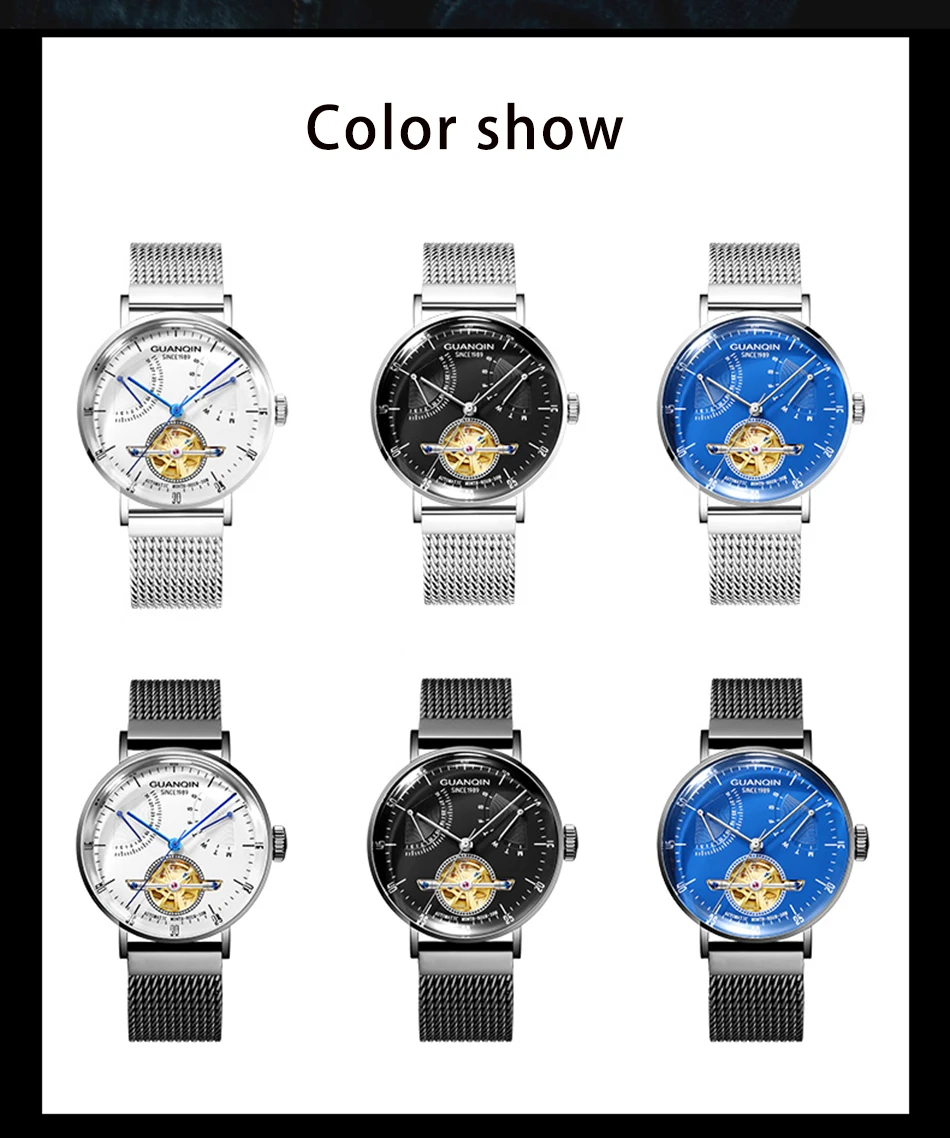 GUANQIN часы мужские GJ16113 мужские s часы лучший бренд класса люкс автоматические механические часы маховик наручные часы из нержавеющей стали