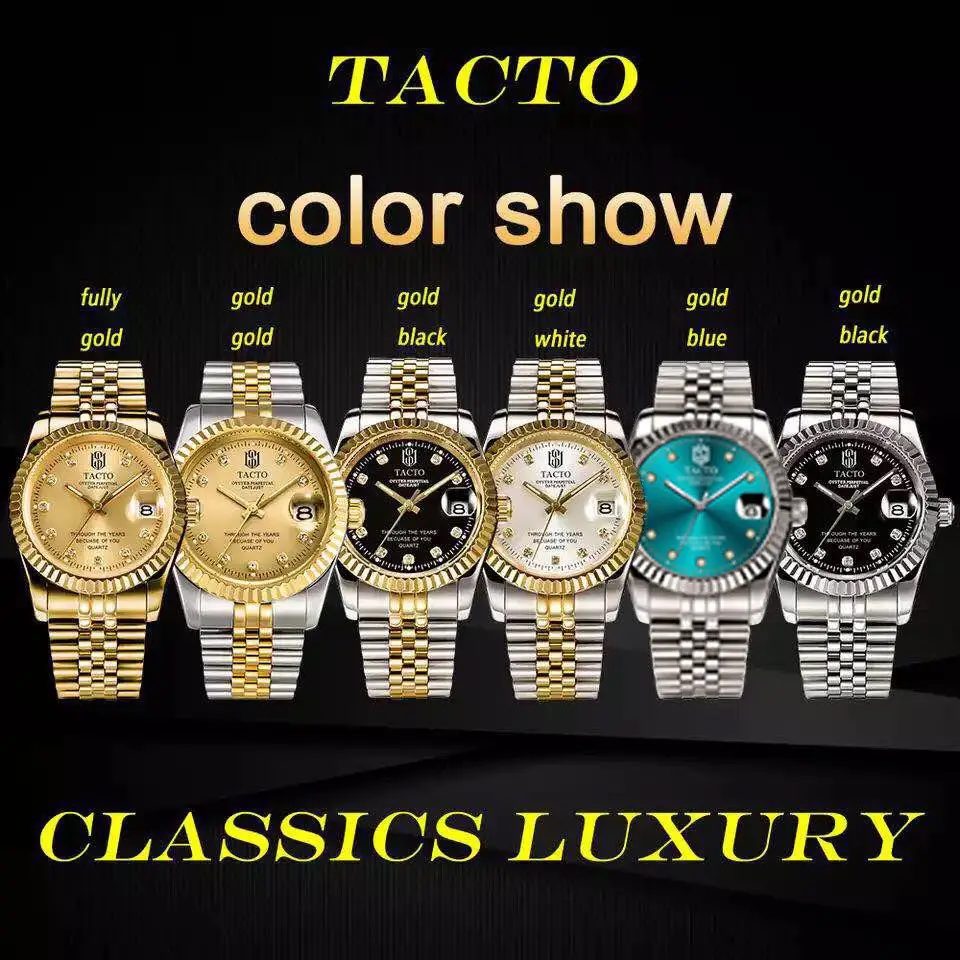 

New Luxury TACTO Brand Gold Watch Clock Fashion Full Stainless Steel role Men's Watch Army Male Sport Wristwatch Waterproof
