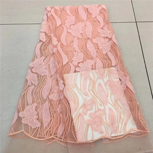 

2018 Nigerian Lace Fabric High Quality Wholesale Latest Net Dress Designs Tulle Lace Fabric Peach Color African Lace Fabric