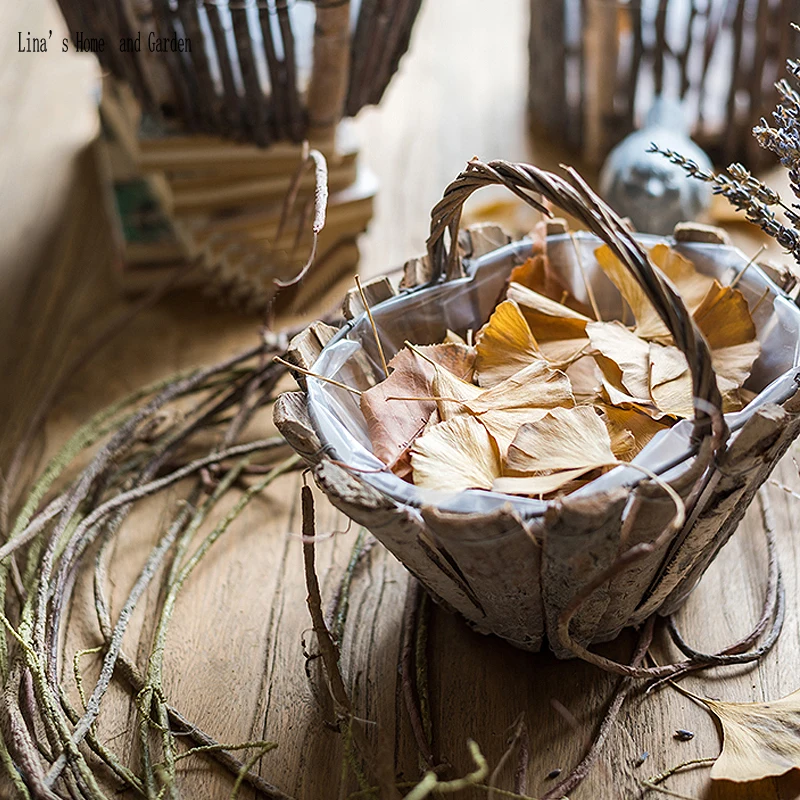 basket style handmade natural wood chip planters