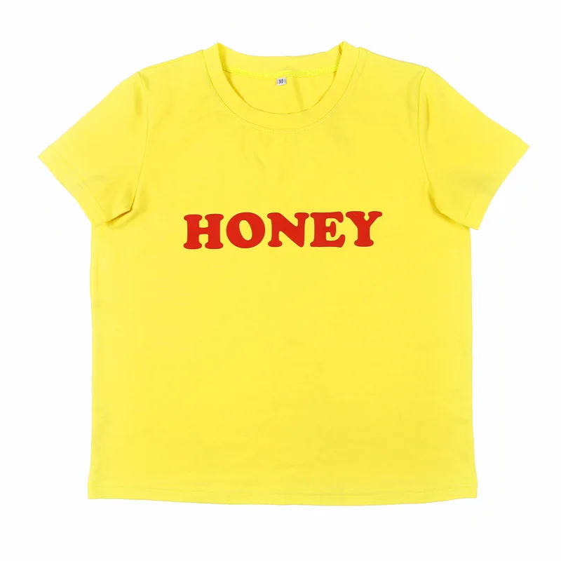 Summer Women Tshirt HONEY Letter Print T Shirt Women O-Neck Short Sleeve Casual T-Shirt Womens Clothing Tee Tops (10)