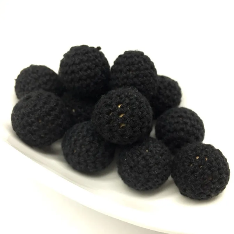 

10PCS Black Baby Accessories 16-20 MM Crochet Wooden Round Beads DIY Baby Nursing Jewelry Organic Teething Teether Crochet Beads