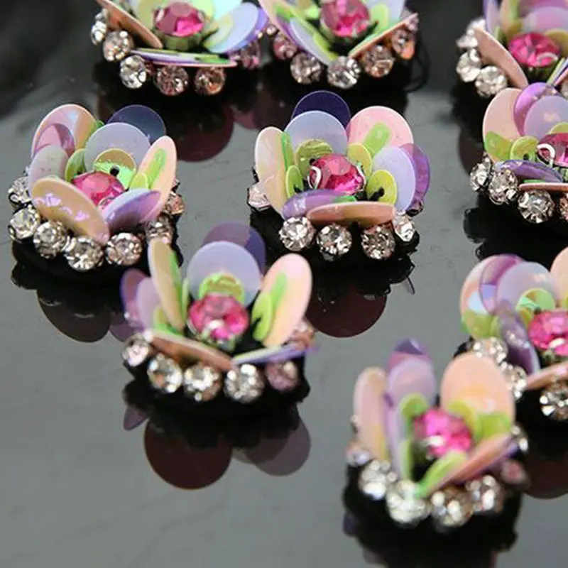 handmade beaded sequin Rhinestone 3D mini pink flowers patch applique for DIY coat shoes brooch sew-on | Дом и сад