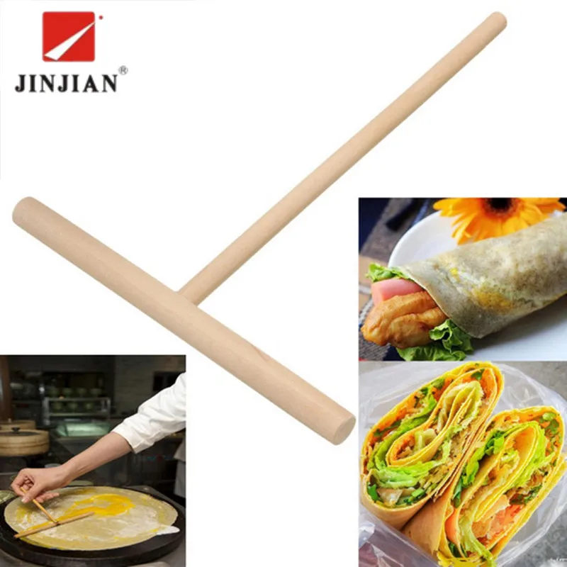 

JINJIAN 1 pc Practial T Shape Crepe Maker Pancake Batter Wooden Spreader Stick Multi-functional Cake Kit DIY Home Kitchen Tool