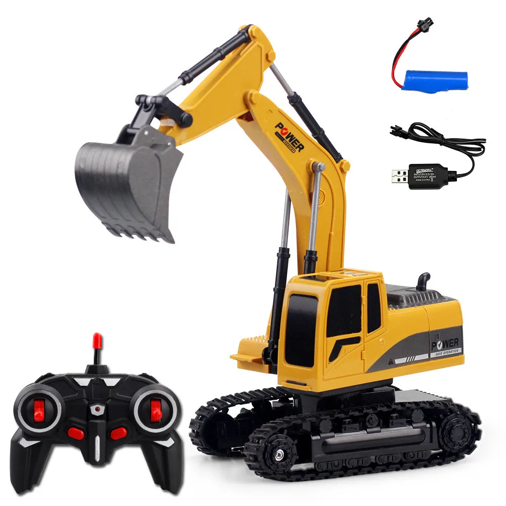 

RC Cars Remote Control Toys 1:24 ,6 Channels 2.4G Metal Excavator Charging Simulation Yellow metal+ABS Transmitter Mini Gift Toy