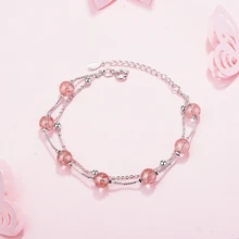 Подошва памяти двухслойные натуральные клубника с украшением в виде кристаллов порошок свежий 925 пробы серебряные серьги женские любимой Регулировка размера Браслеты SBR104