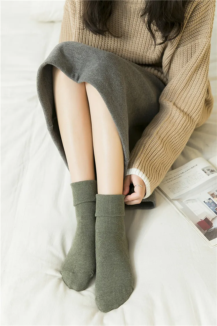 Весенне-осенняя одежда винтажные японские однотонные носки с двойной иглой, хлопковые носки без пятки среднего размера