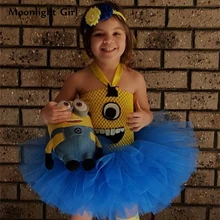 Новое желто-голубое платье миньона для девочек, платье-пачка для детей, костюм Миньона на Хэллоуин, маскарадные праздничные платья, платье для девочек на день рождения, PQ143