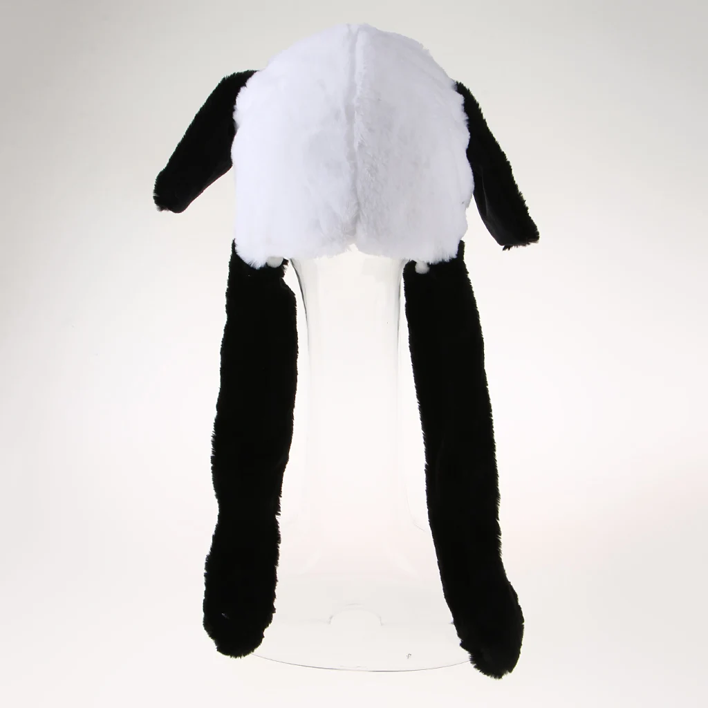Black White Panda Hat Ear Moving Jumping Hat Funny Animal Design Plush Warm Hat Cap for Womens Girls
