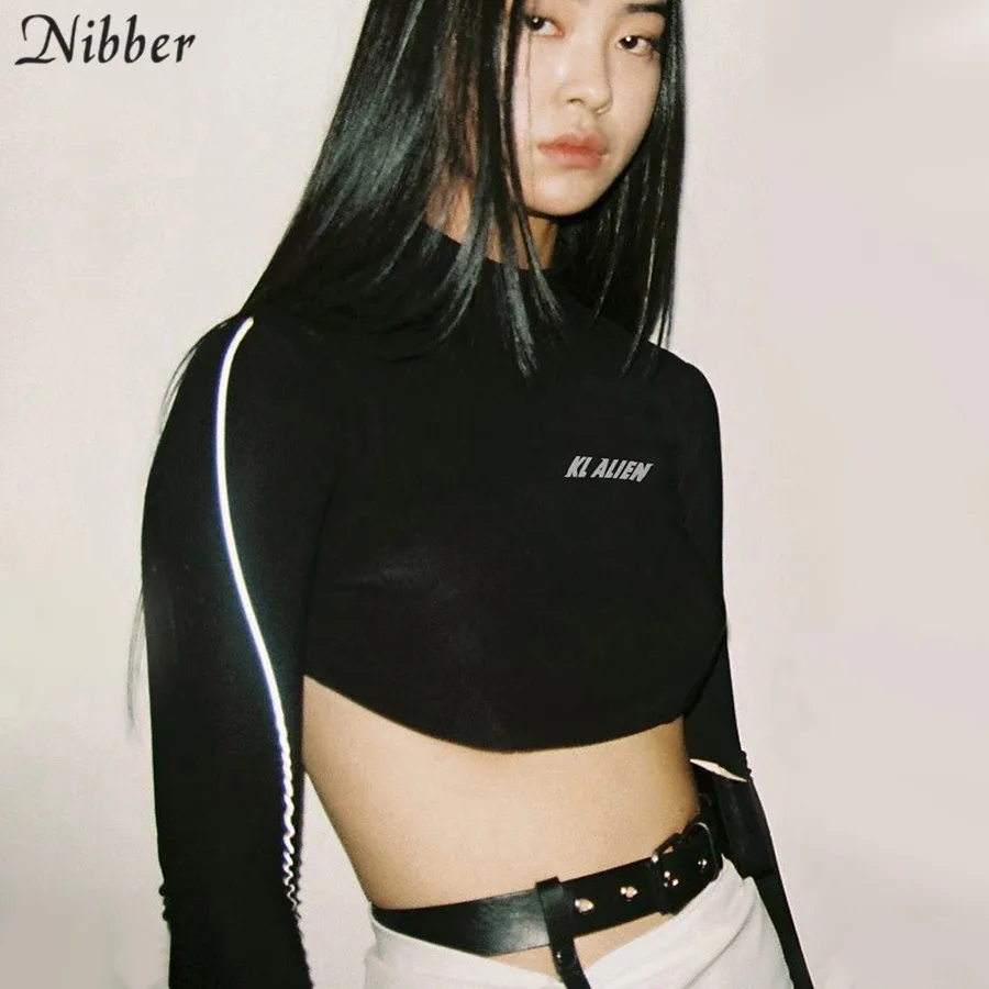 

Nibber 2019 hot sale Reflective Patchwork casual crop tops womens T-shirts summer wild sports Active tops Basic tee shirt mujer