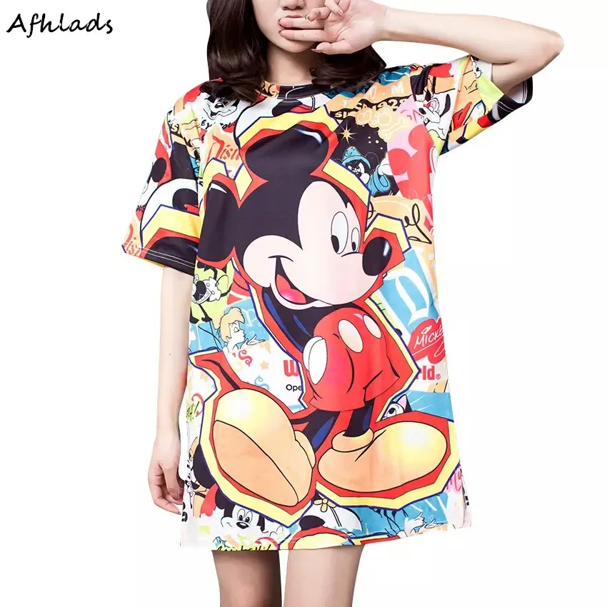 

Loose Short-Sleeved Cartoon Printing T-Shirt Large Size Women's 2019 New Round Neck Vintage Casual Loose T-Shirt M-2XL