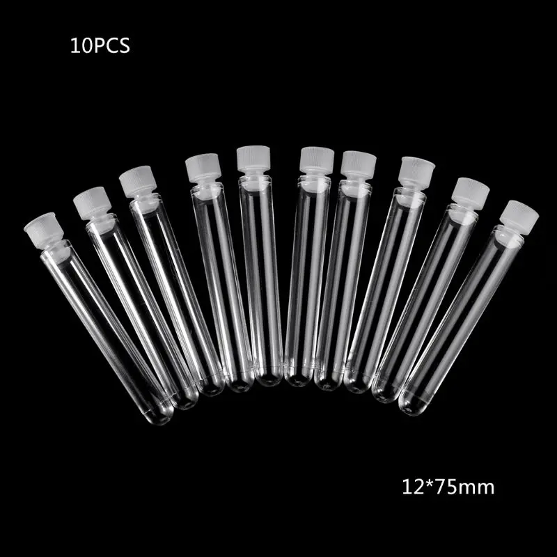 10Pcs Plastic Test Tube With Cap 12x75mm U shaped Bottom Long