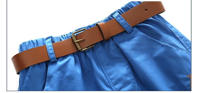 2018 Summer Kids Loose Navy Blue Khaki Blue Green Solid Color Children'S Running Sport Boy Shorts Kids With Belt 100-140Cm (6)