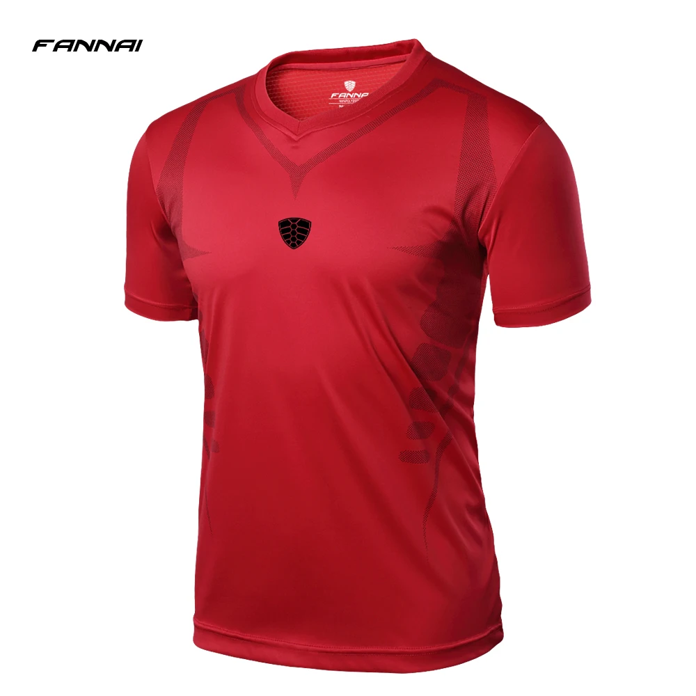 FANNAI футболка для бега в тренажерном зале, мужская спортивная футболка с короткими рукавами, летние футболки и топы, футболка для фитнеса, быстросохнущая Мужская спортивная одежда - Цвет: Red