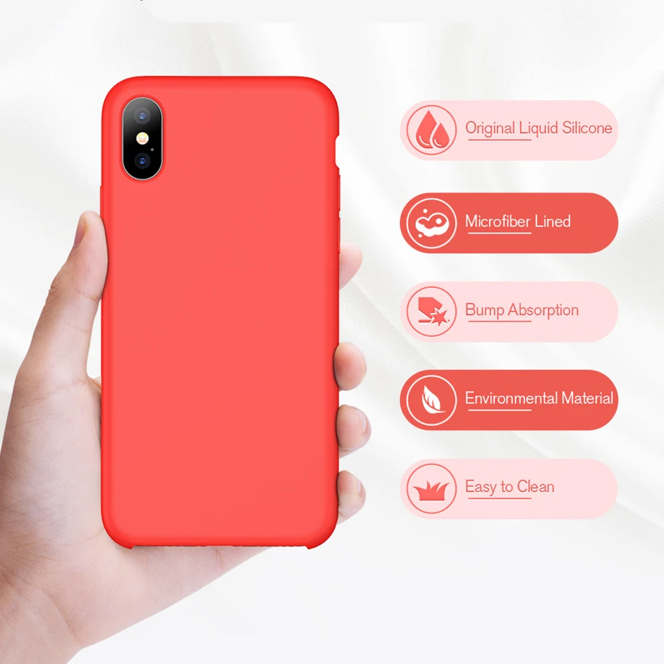 

Liquid Silicone Case for iPhone 6 6s 8 7 Plus Case Shock-proof Cover for iphone x Original Microfiber Cushion Soft Phone Cases