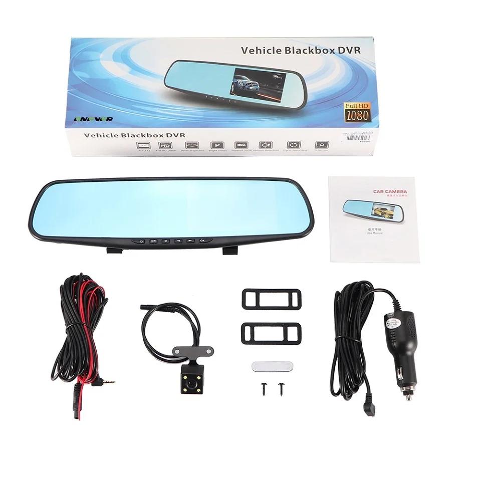 Car DVR Dual Lens Car Camera 4.3 Inch Full HD 1080P Video Recorder Rearview Mirror With Rear view DVR Dash cam Auto Registrator