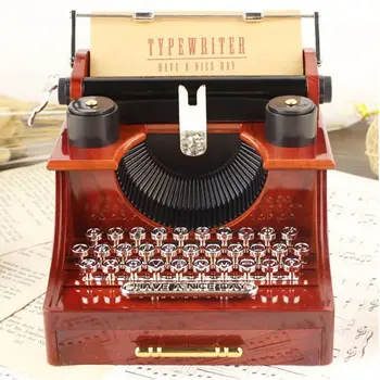 

Retro Creative Classic Typewriter Music Box Wood Metal Antique Musical Boxes Birthday Wedding Gift Home Office Decoration