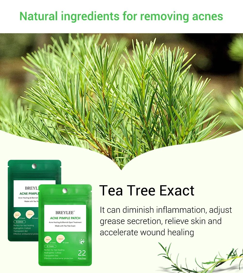 BREYLEE Acne Pimple Patch Tea Tree Serum Skin Care Quickly Remove Pimple Acne Treatment Stickers Facial Cream Essence 22 Patches