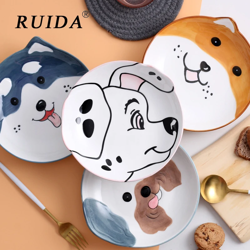 

RUIDA 1PCS 8 Inch Creative Cartoon Animal Cute Ceramic Breakfast Plate Simple Dessert Dish Fruit Snack Plate cake tableware